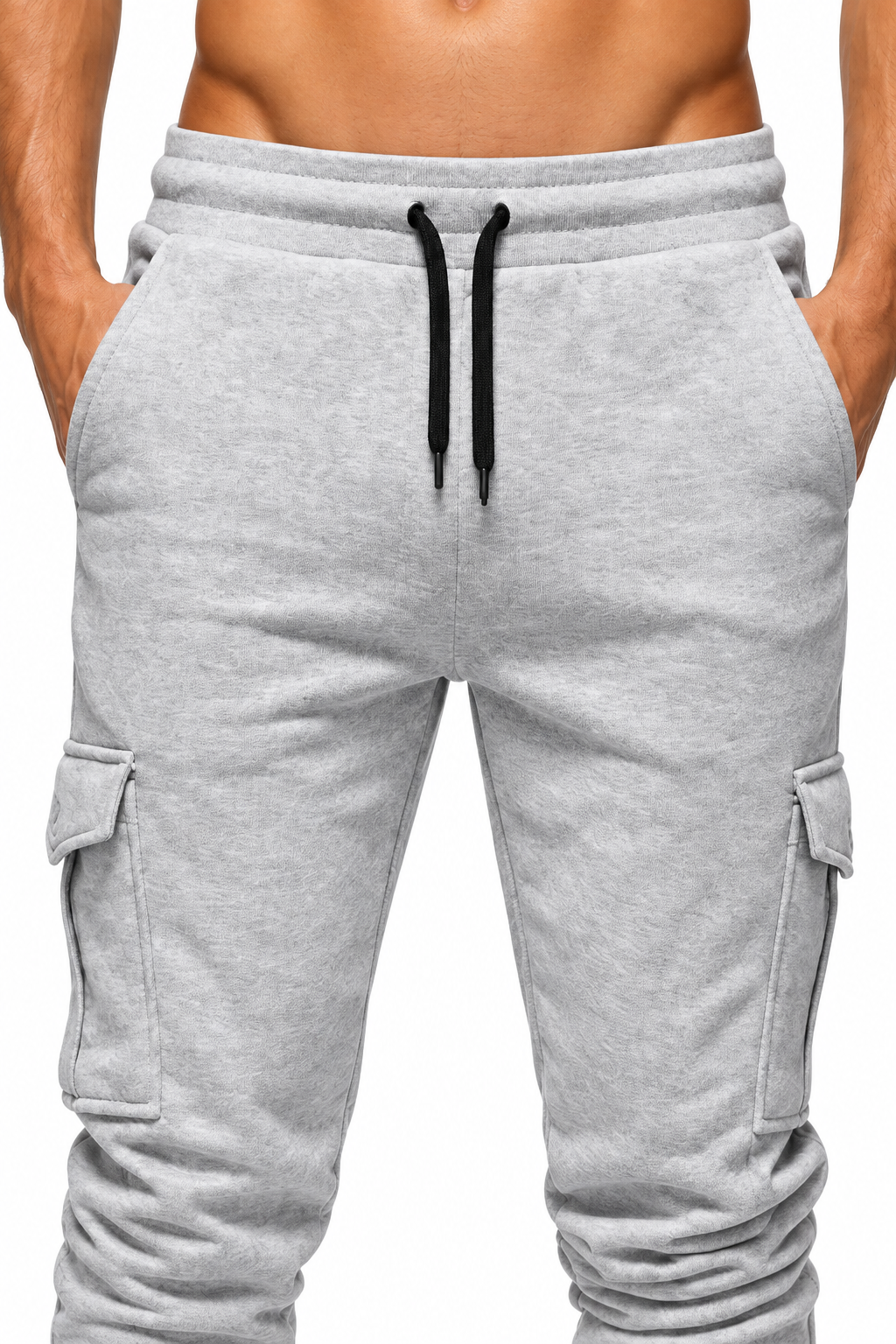 Men's Cargo Joggers Tapered Fit Utility Pockets, Light Grey, fabric close-up