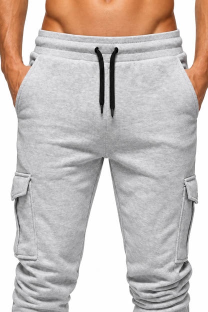 Men's Cargo Joggers Tapered Fit Utility Pockets, Light Grey, fabric close-up