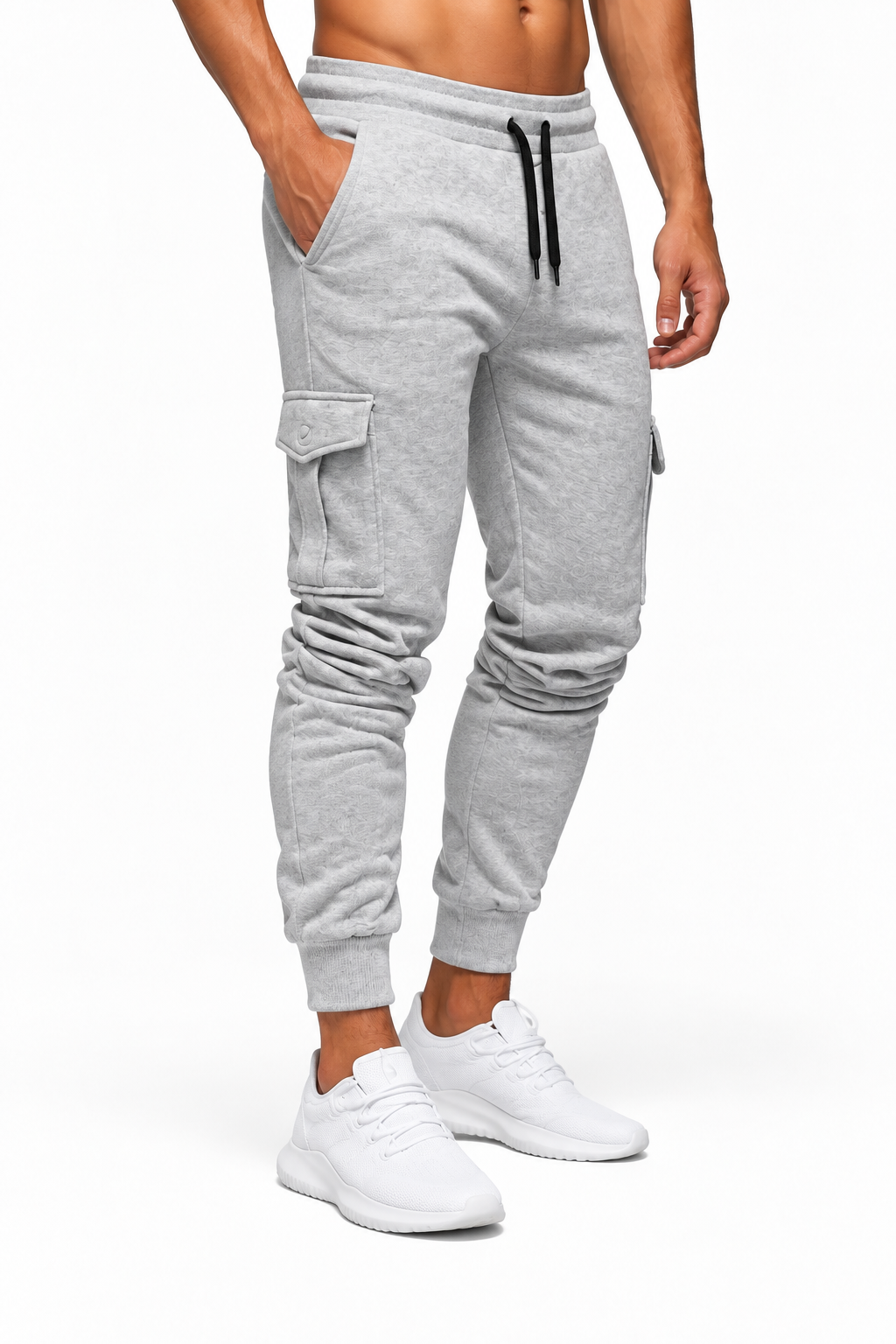 Men's Cargo Joggers Tapered Fit Utility Pockets, Light Grey, side view