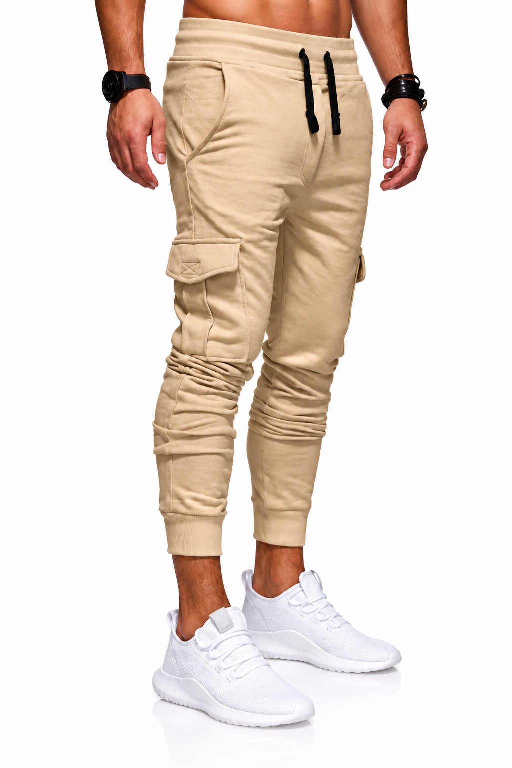 Men's Cargo Joggers Tapered Fit Utility Pockets, Khaki, side view