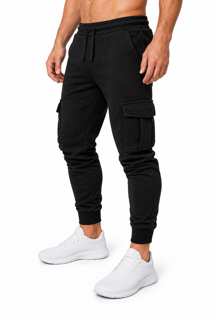 Men's Cargo Joggers Tapered Fit Utility Pockets, Black, side view
