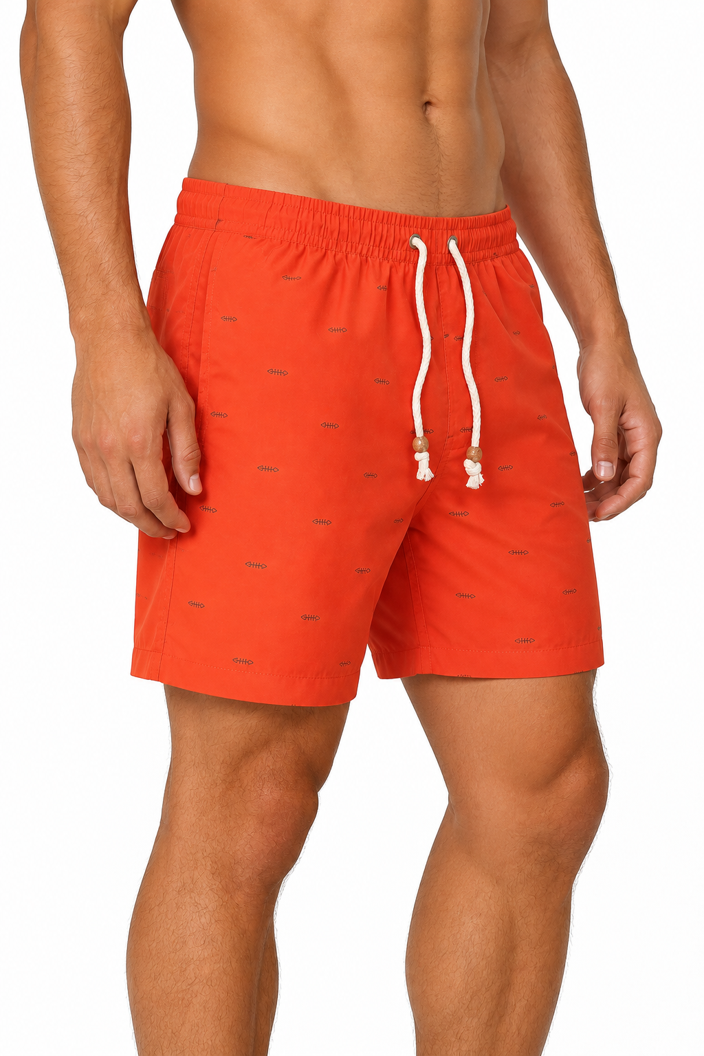 Men's Beach Shorts Printed Design Drawstring Waist, orange, side view