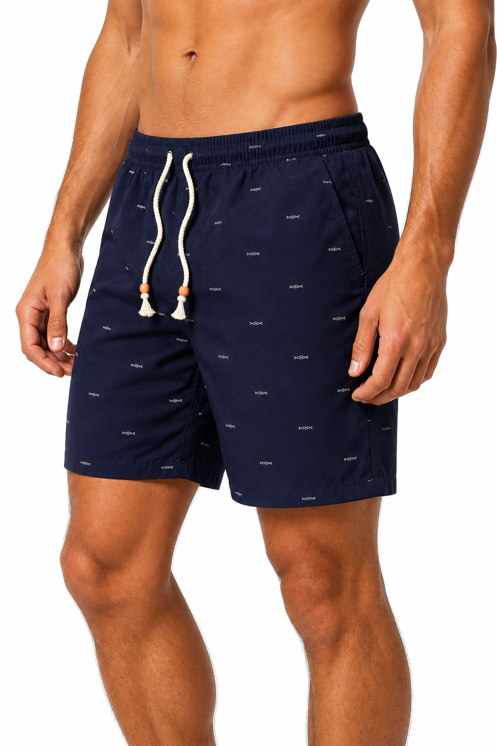 Men's Beach Shorts Printed Design Drawstring Waist, Dark blue, side view
