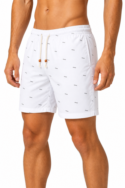 Men's Beach Shorts Printed Design Drawstring Waist, white, side view