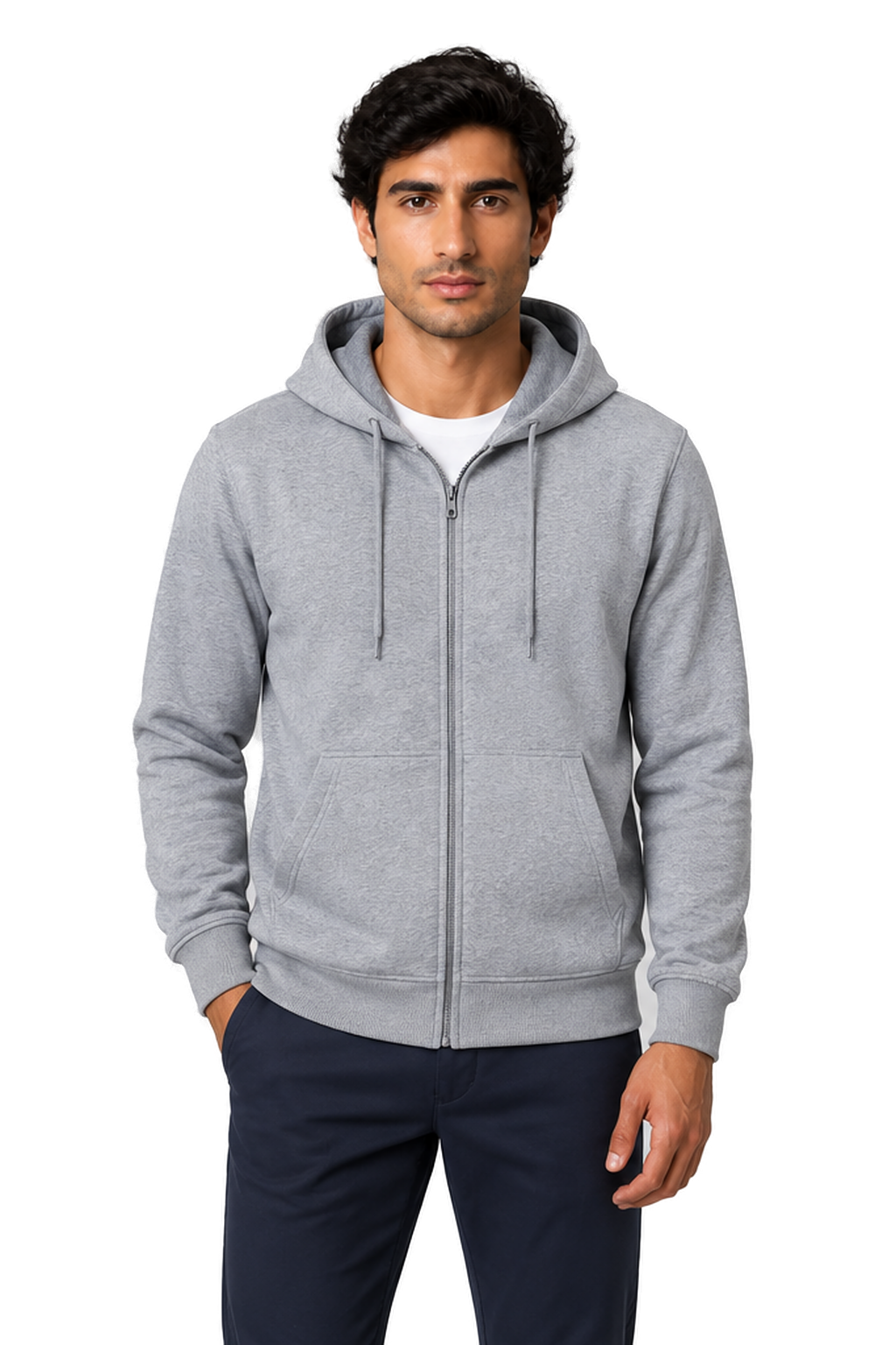 Men's Fleece Hoodie Full Zip Warm Lining in Gray - front view
