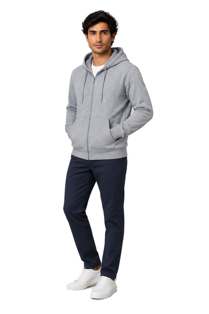 Men's Fleece Hoodie Full Zip Warm Lining in Gray - longinho view