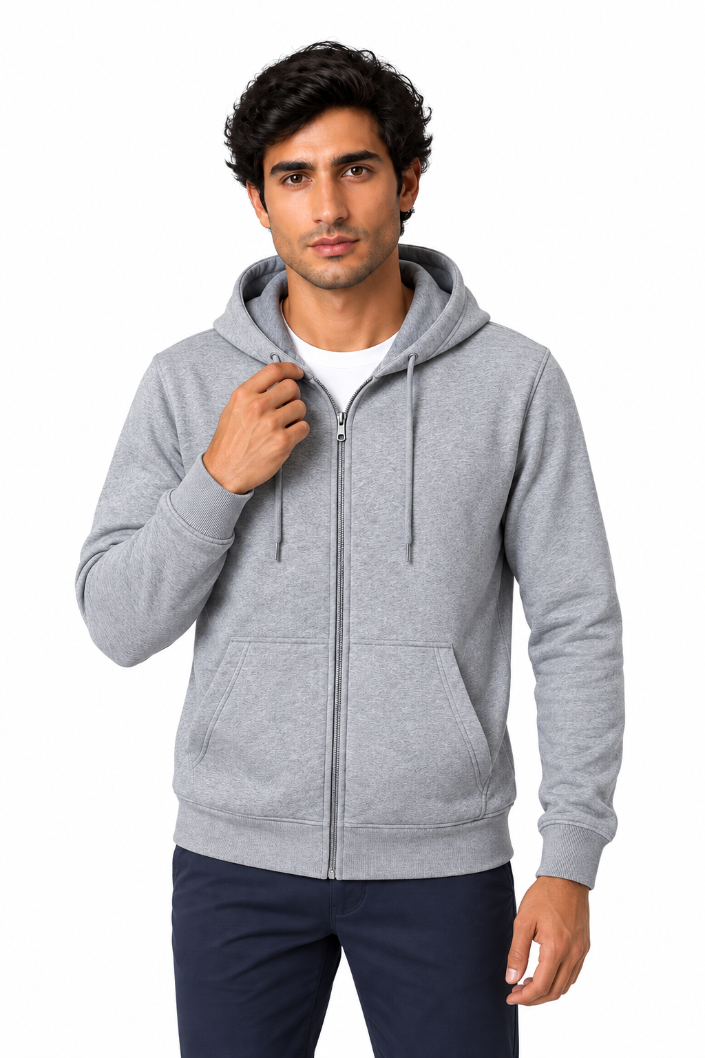 Men's Fleece Hoodie Full Zip Warm Lining in Gray - perto view