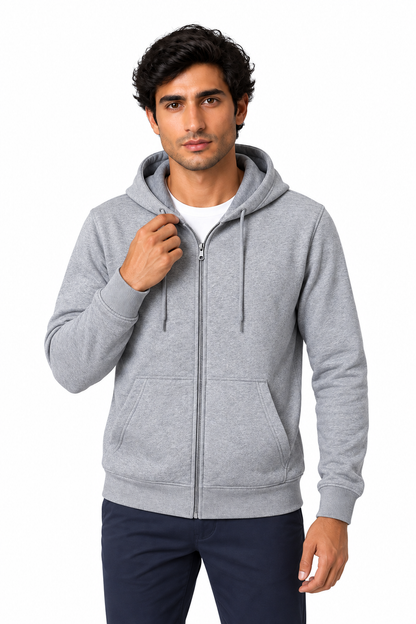 Men's Fleece Hoodie Full Zip Warm Lining in Gray - perto view