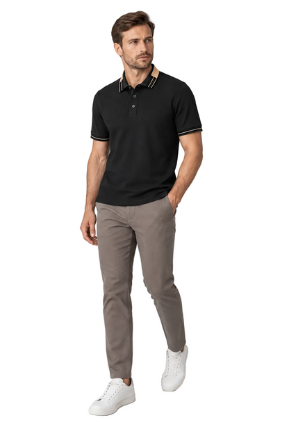 Men's Polo Shirt Contrast Collar Quick-Dry Fabric in Black - longinho view