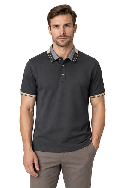 Men's Polo Shirt Contrast Collar Quick-Dry Fabric in Gray - front view