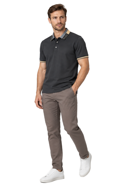 Men's Polo Shirt Contrast Collar Quick-Dry Fabric in Gray - longinho view