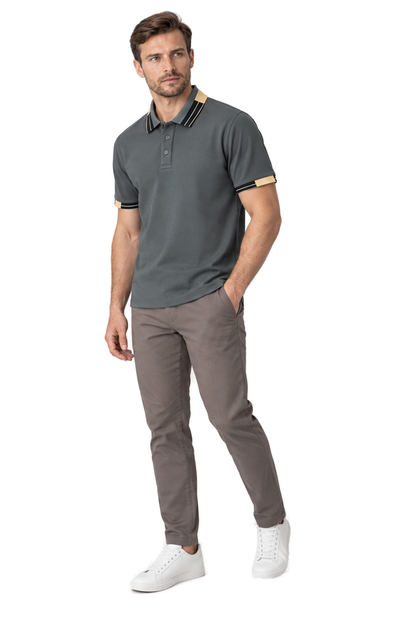 Men's Polo Shirt Contrast Collar Quick-Dry Fabric in Khaki - longinho view