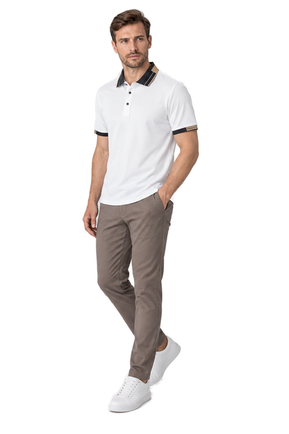 Men's Polo Shirt Contrast Collar Quick-Dry Fabric in White - longinho view