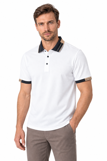 Men's Polo Shirt Contrast Collar Quick-Dry Fabric in White - perto view