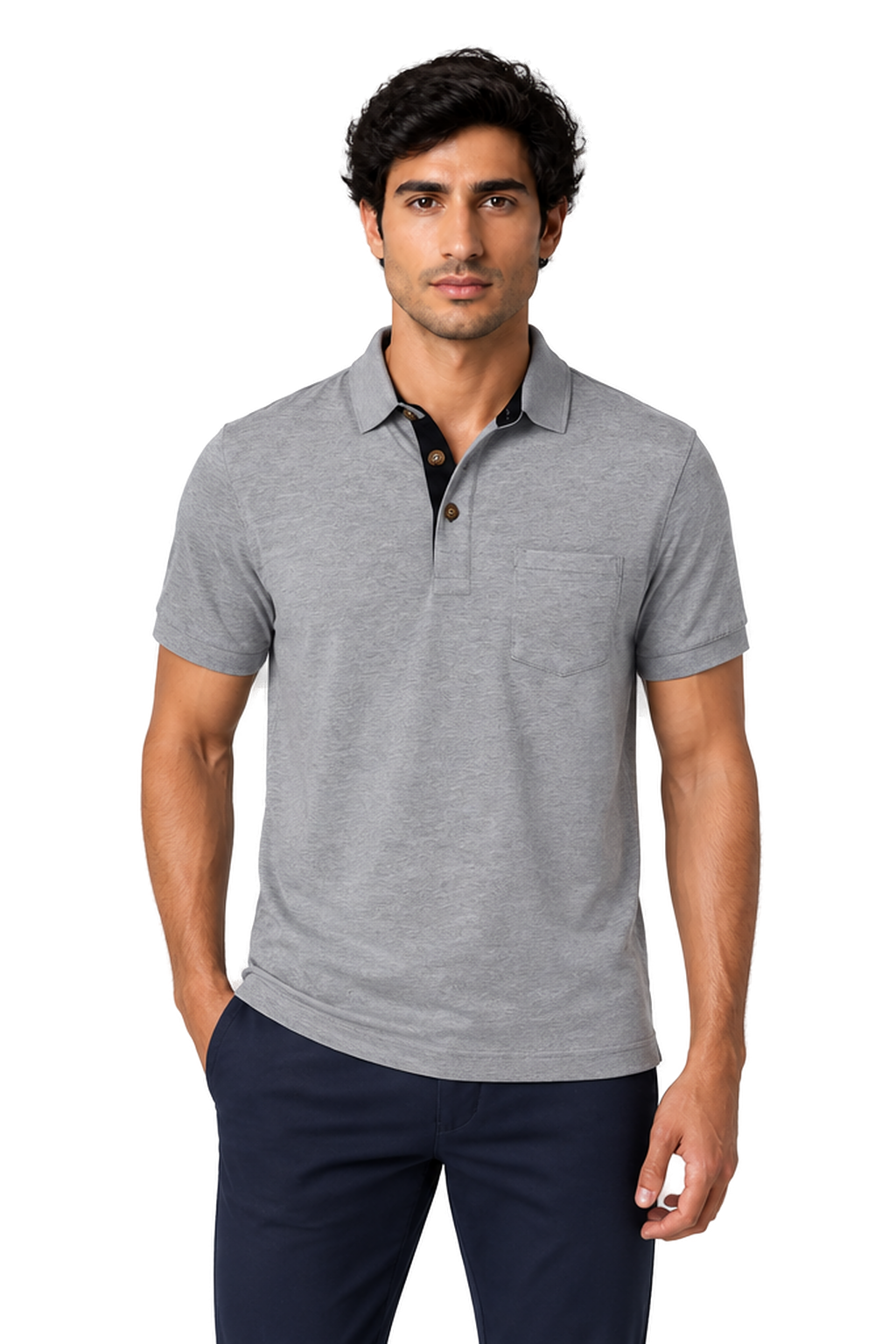 Men's Polo Shirt Moisture-Wicking Fabric Chest Pocket in Light Gray - front view