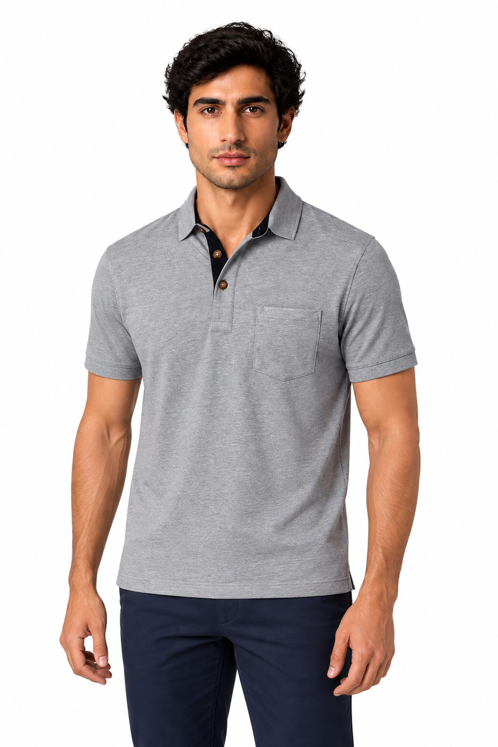 Men's Polo Shirt Moisture-Wicking Fabric Chest Pocket in Light Gray - perto view