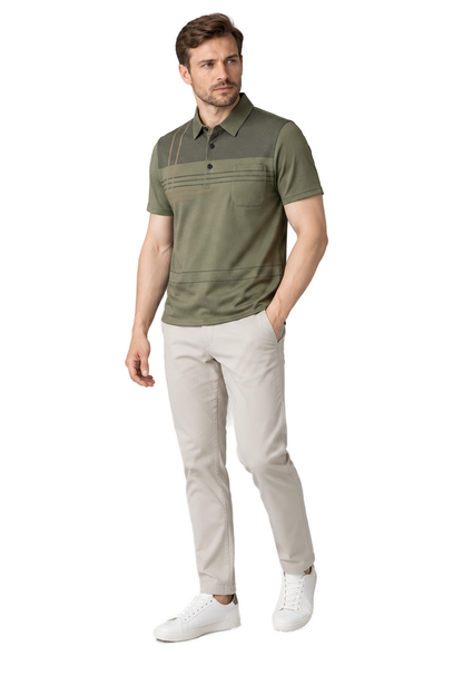 Men's Polo Shirt Subtle Stripe Chest Pocket in Green - longinho view