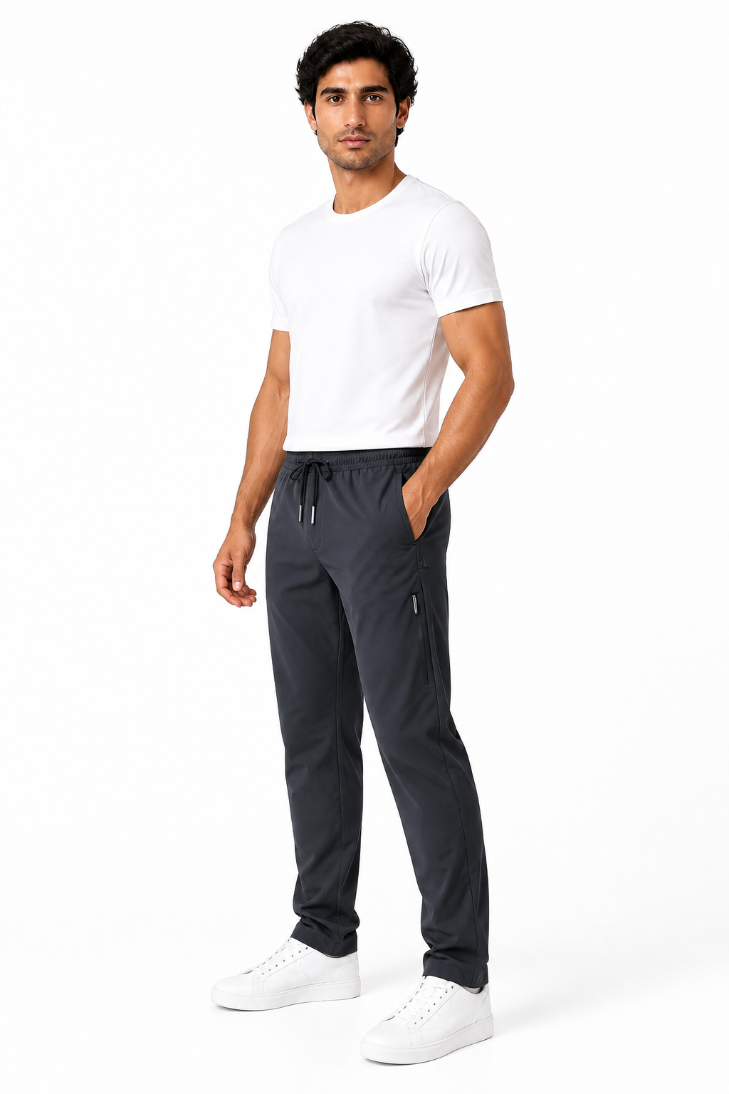 Men's Trousers Lightweight Fabric Drawstring Waist, 2pcs, side view