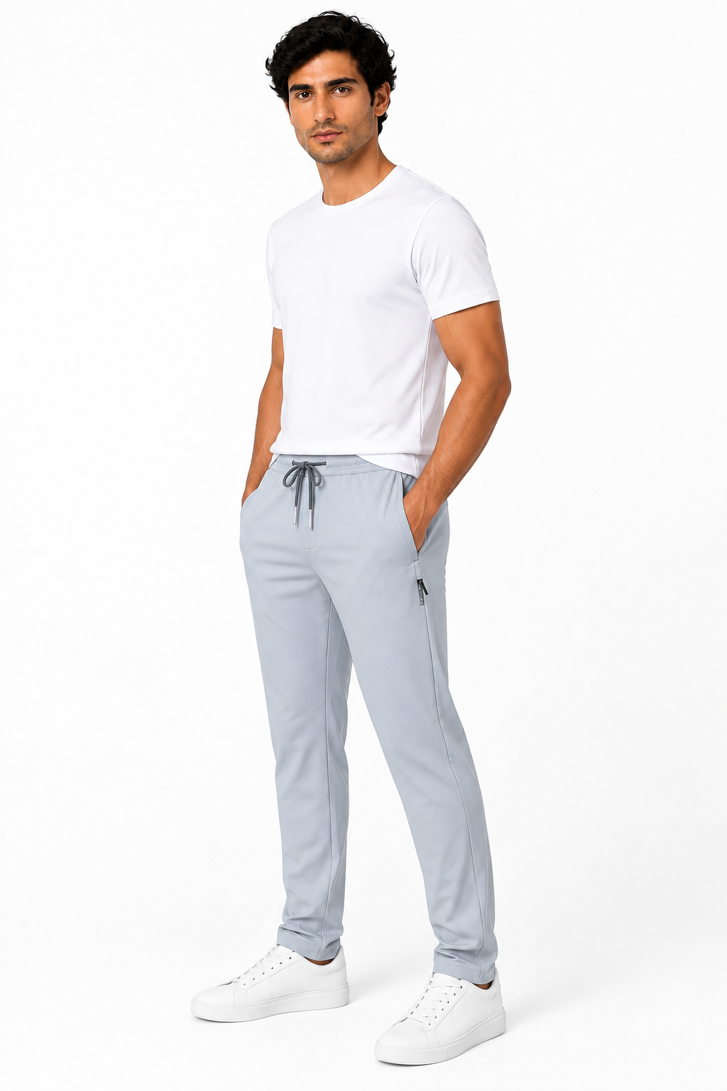 Men's Trousers Lightweight Fabric Drawstring Waist, Sky Blue, side view
