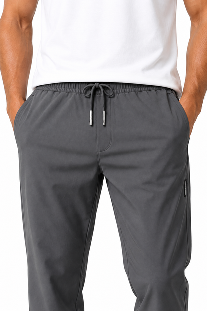 Men's Trousers Lightweight Fabric Drawstring Waist, Grey, fabric close-up