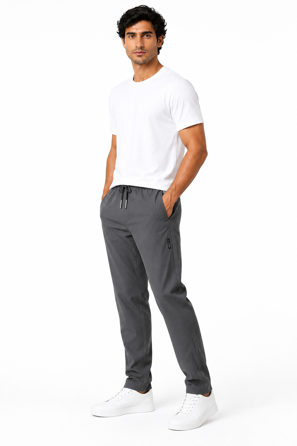 Men's Trousers Lightweight Fabric Drawstring Waist, Grey, side view