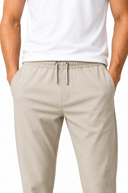 Men's Trousers Lightweight Fabric Drawstring Waist, Khaki, fabric close-up