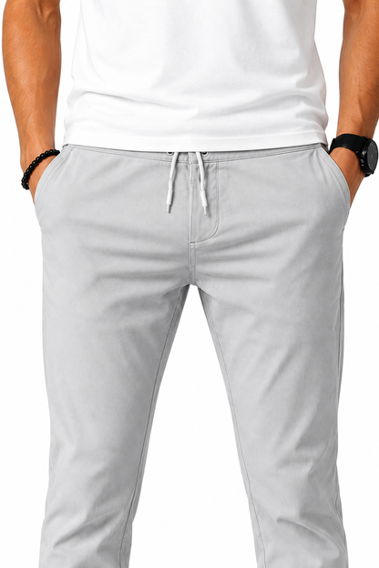Men's Trousers Lightweight Fabric Drawstring Waist, Light Grey, fabric close-up