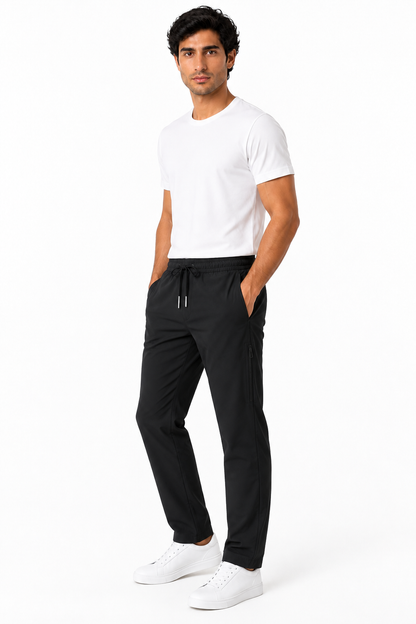 Men's Trousers Lightweight Fabric Drawstring Waist, Black and dark gray, side view
