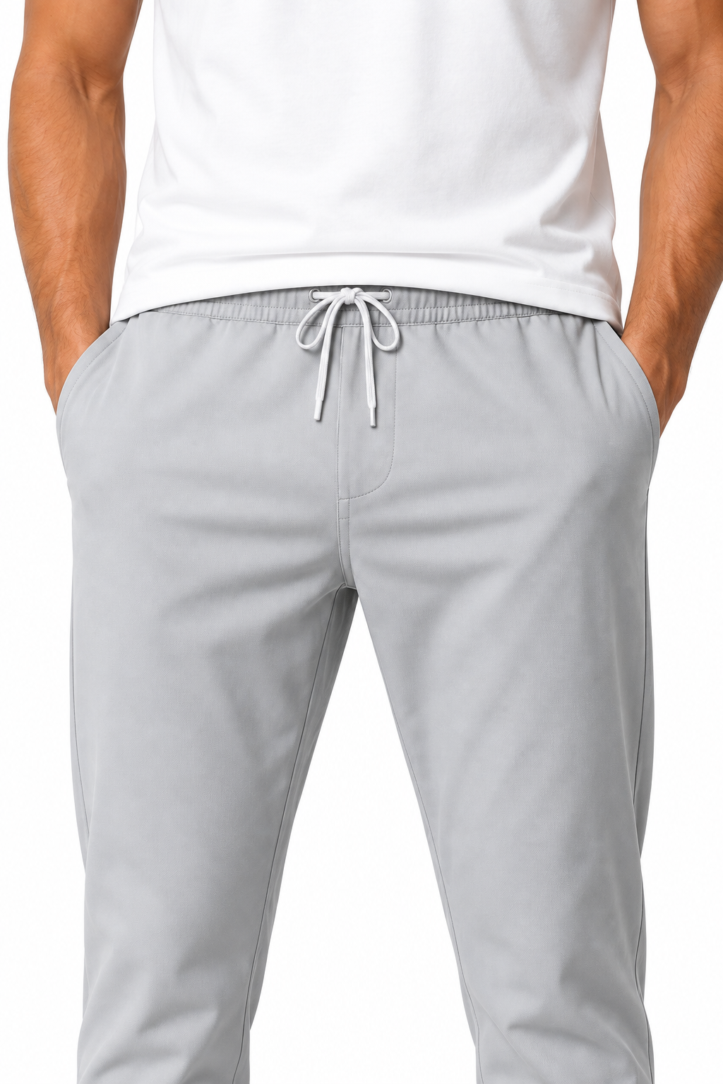 Men's Trousers Lightweight Fabric Drawstring Waist, Black Light Grey, fabric close-up