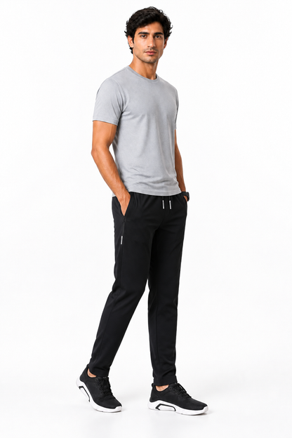 Men's Trousers Lightweight Fabric Drawstring Waist, Black 2pcs, side view