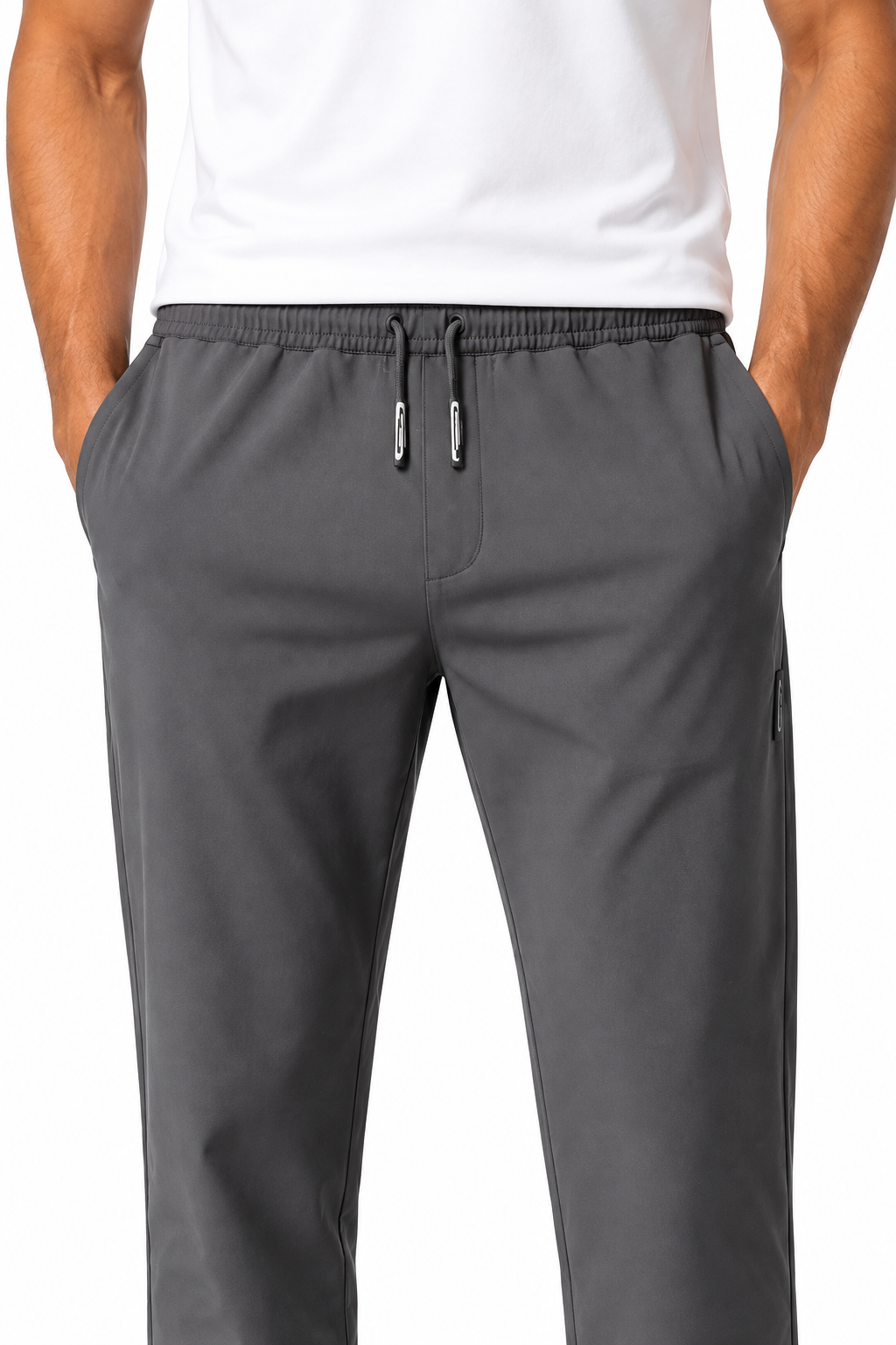 Men's Trousers Lightweight Fabric Drawstring Waist, Grey 2pcs, fabric close-up
