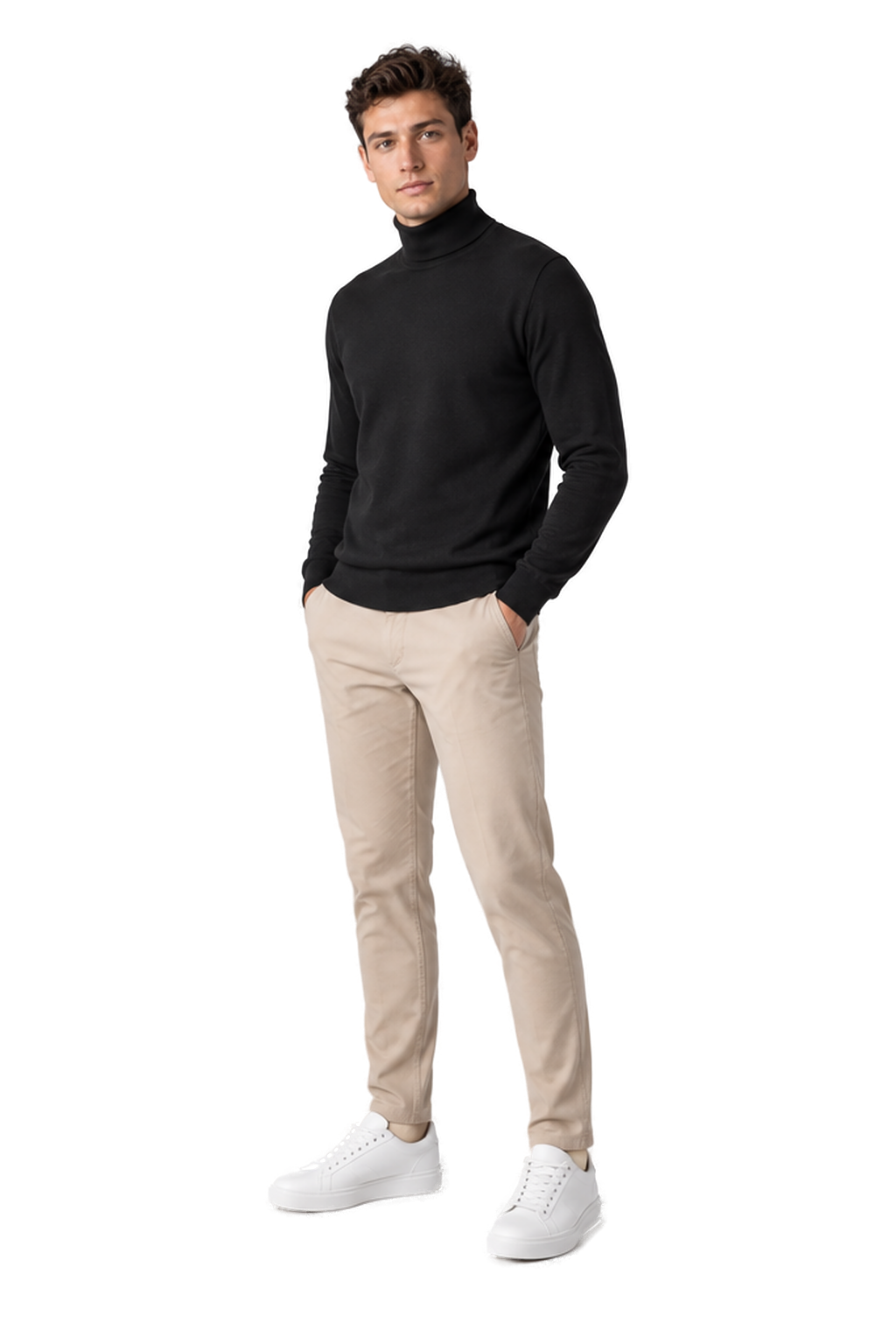 Men's Turtleneck Sweater Thermal Fabric Warm Fit in Black - longinho view