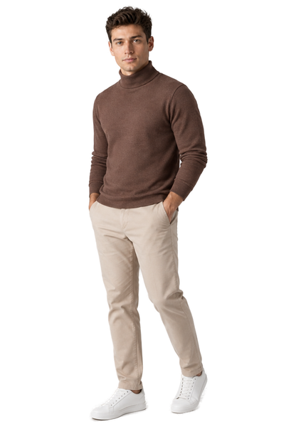 Men's Turtleneck Sweater Thermal Fabric Warm Fit in Brown - longinho view