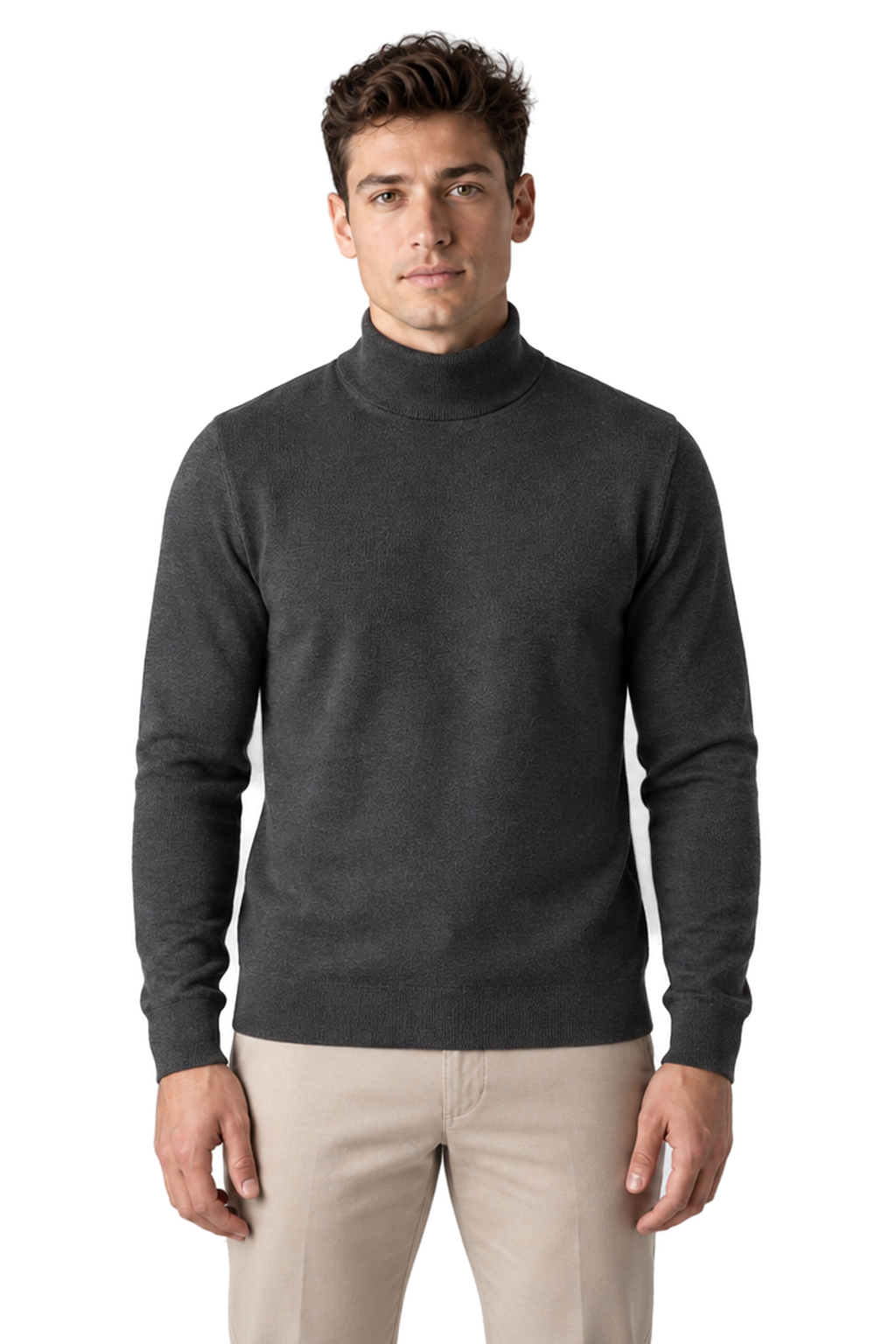 Men's Turtleneck Sweater Thermal Fabric Warm Fit in Gray - front view