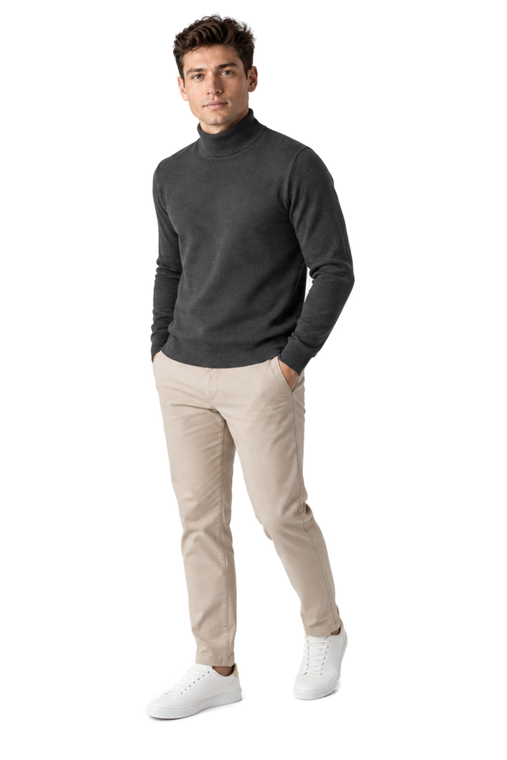 Men's Turtleneck Sweater Thermal Fabric Warm Fit in Gray - longinho view