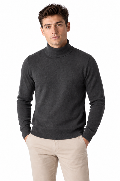 Men's Turtleneck Sweater Thermal Fabric Warm Fit in Gray - perto view