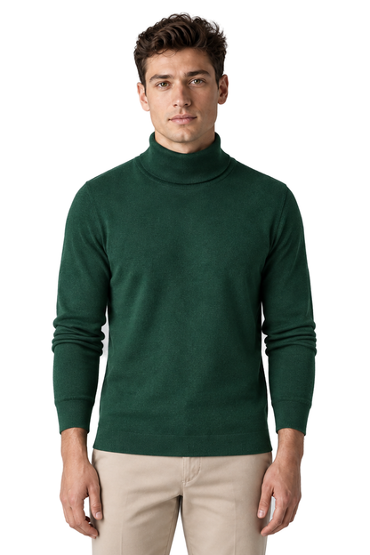Men's Turtleneck Sweater Thermal Fabric Warm Fit in Green - front view