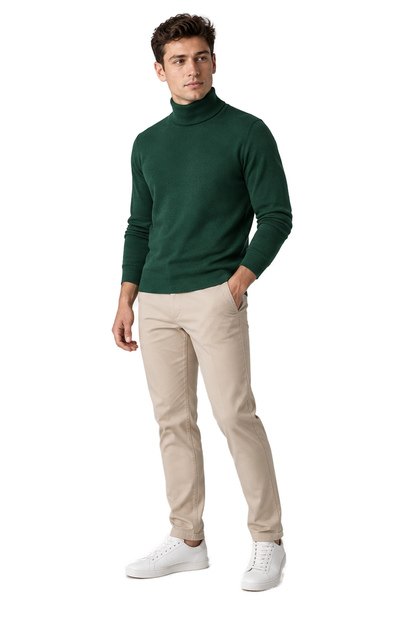 Men's Turtleneck Sweater Thermal Fabric Warm Fit in Green - longinho view