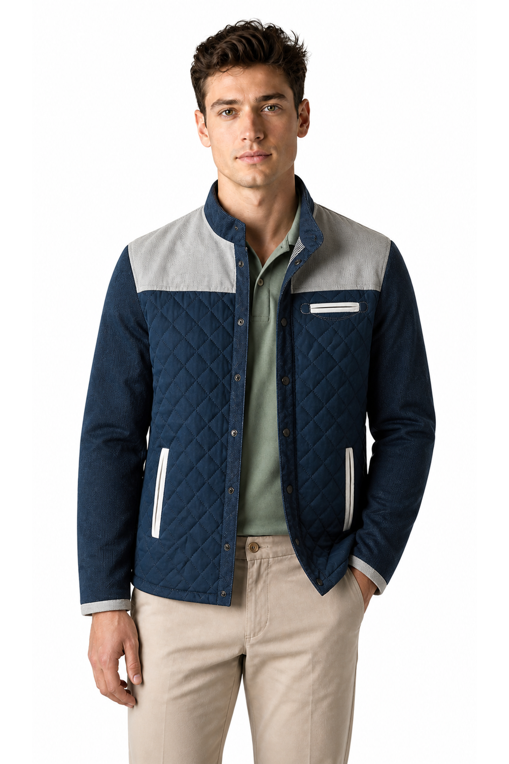 Owen Quilted Patchwork Casual Jacket - Gray variant A - front