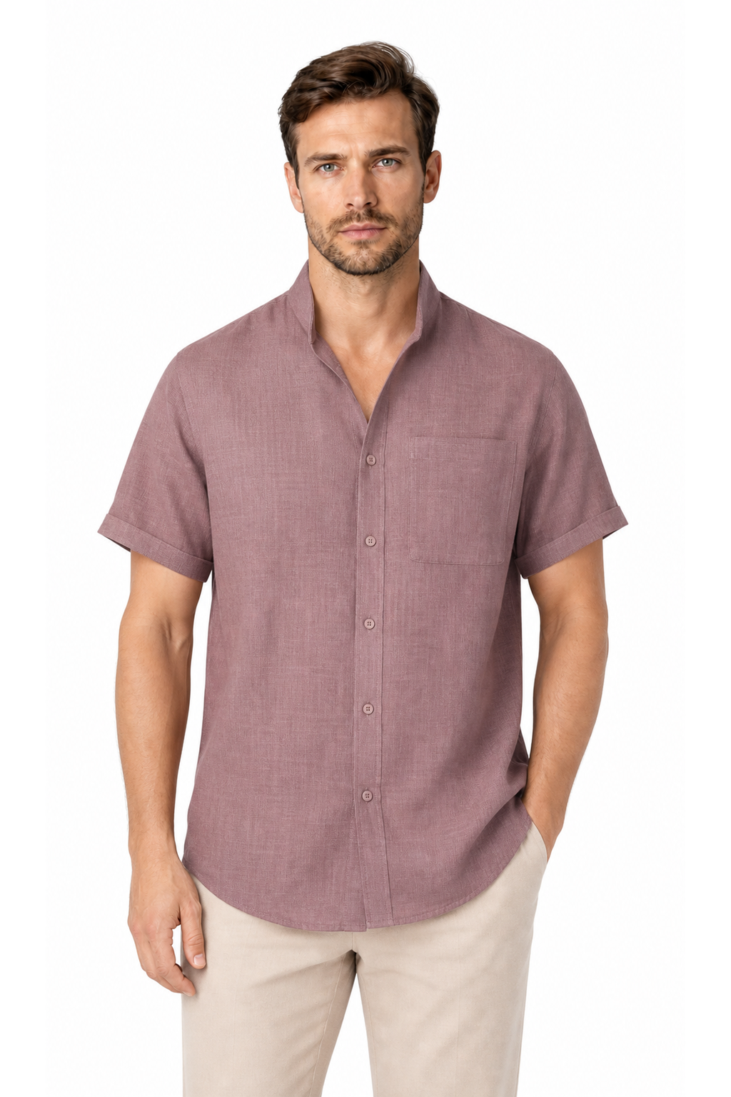 Lucas | Breathable Cotton-Linen Shirt - Red - front - group 2