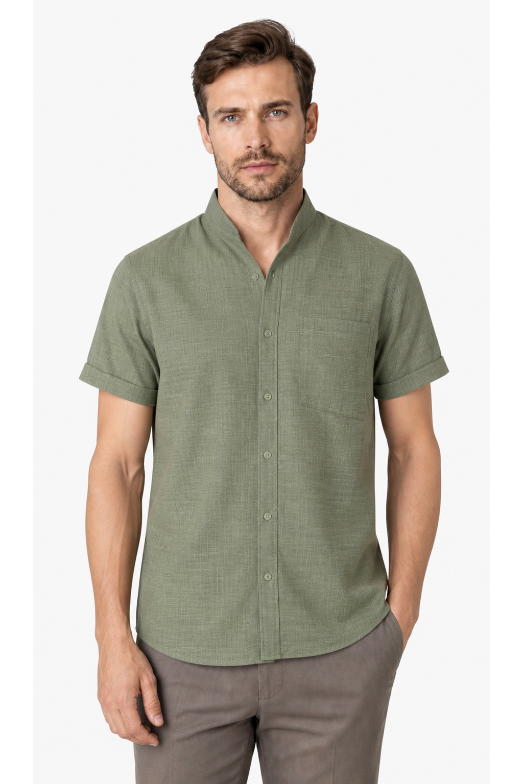 Lucas | Breathable Cotton-Linen Shirt - Light Green - front - group 3