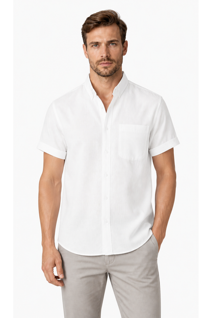Lucas | Breathable Cotton-Linen Shirt - White - front - group 4