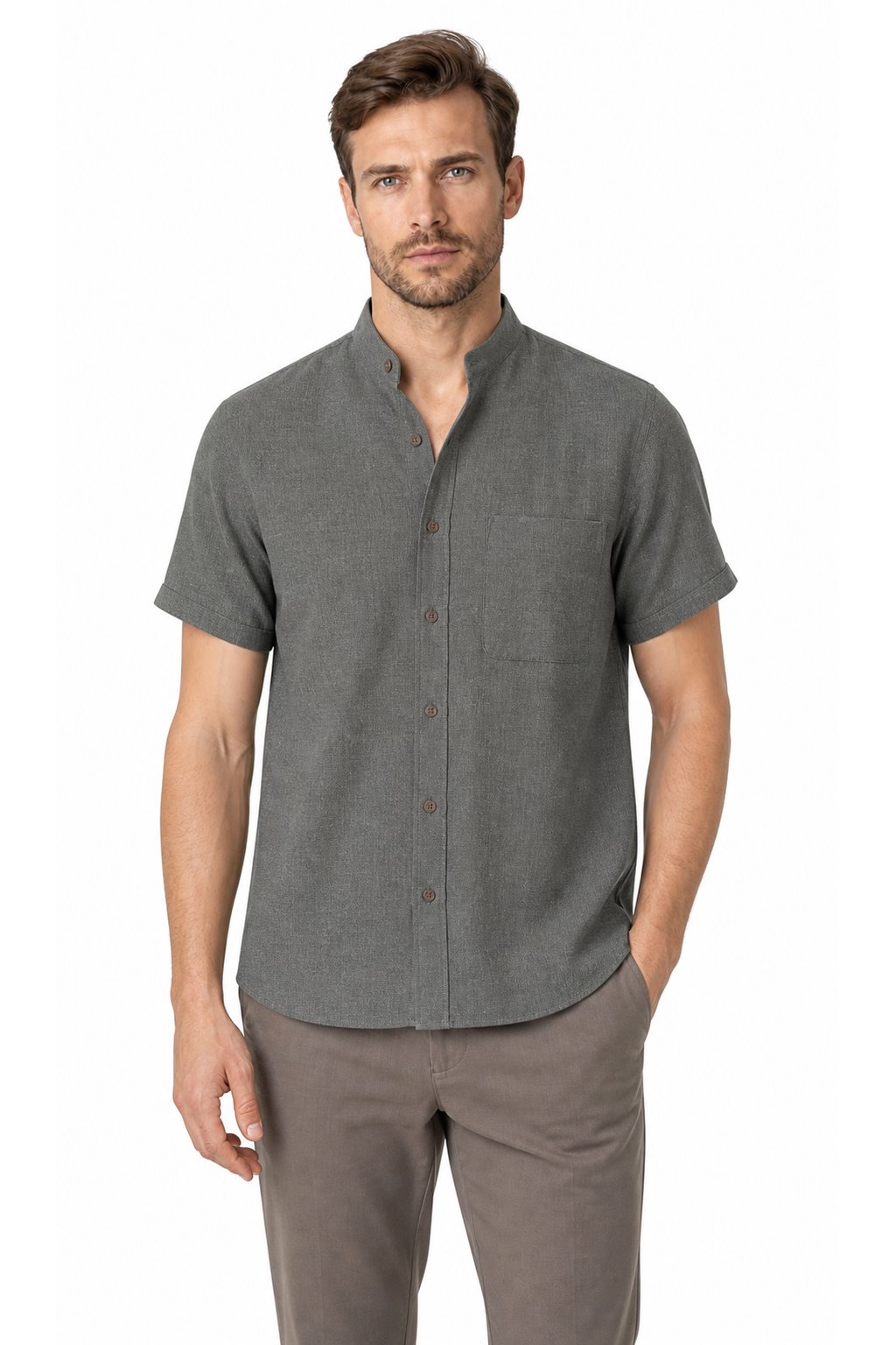 Lucas | Breathable Cotton-Linen Shirt - Grey - front - group 6