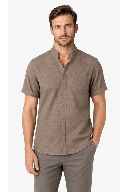 Lucas | Breathable Cotton-Linen Shirt - Khaki - front - group 7