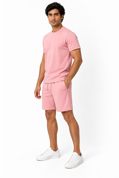 Men's T-Shirt Shorts Set Casual Fit Coordinated Design, Pink, side view