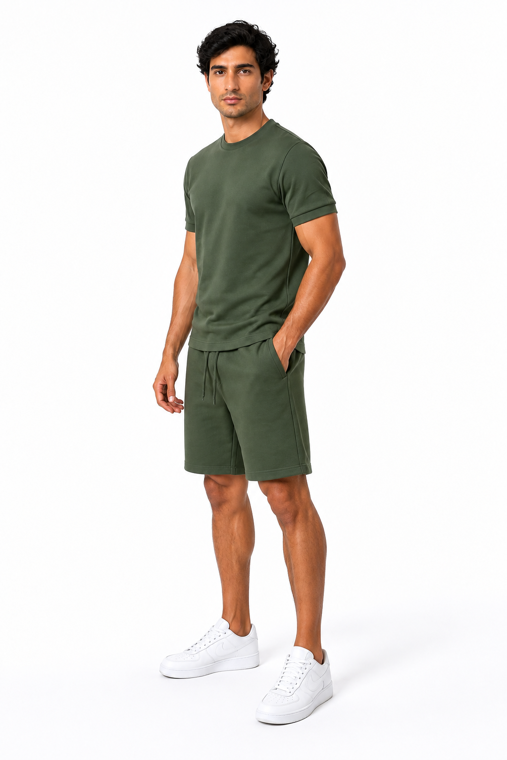 Men's T-Shirt Shorts Set Casual Fit Coordinated Design, Green, side view
