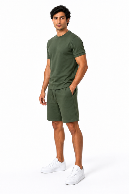 Men's T-Shirt Shorts Set Casual Fit Coordinated Design, Green, side view