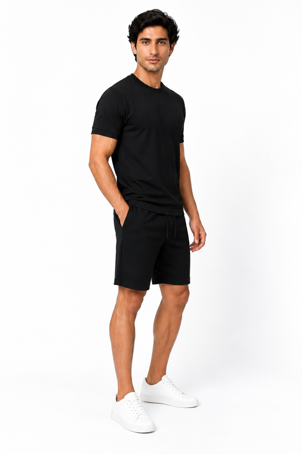 Men's T-Shirt Shorts Set Casual Fit Coordinated Design, Black, side view