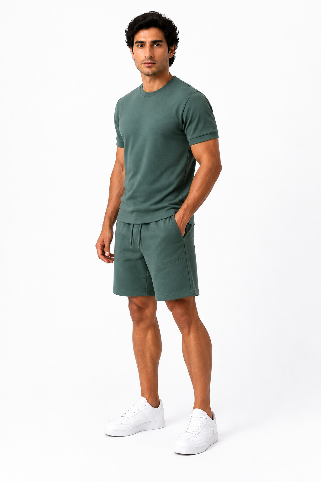 Men's T-Shirt Shorts Set Casual Fit Coordinated Design, Gray green, side view