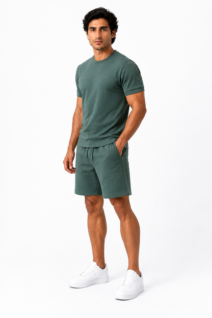 Men's T-Shirt Shorts Set Casual Fit Coordinated Design, Gray green, side view